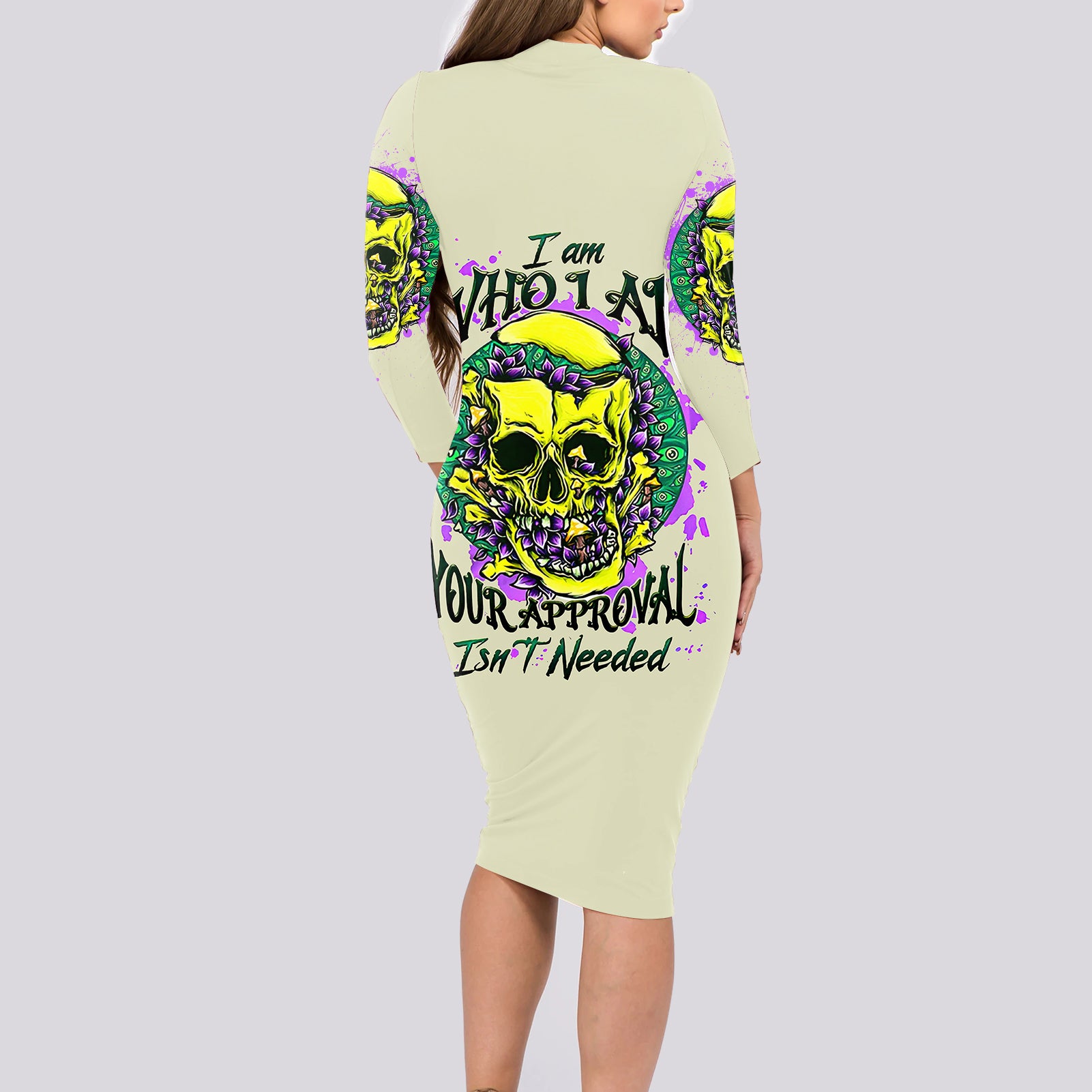 flower-skull-long-sleeve-bodycon-dress-iam-who-iam-your-approval-isnt-need
