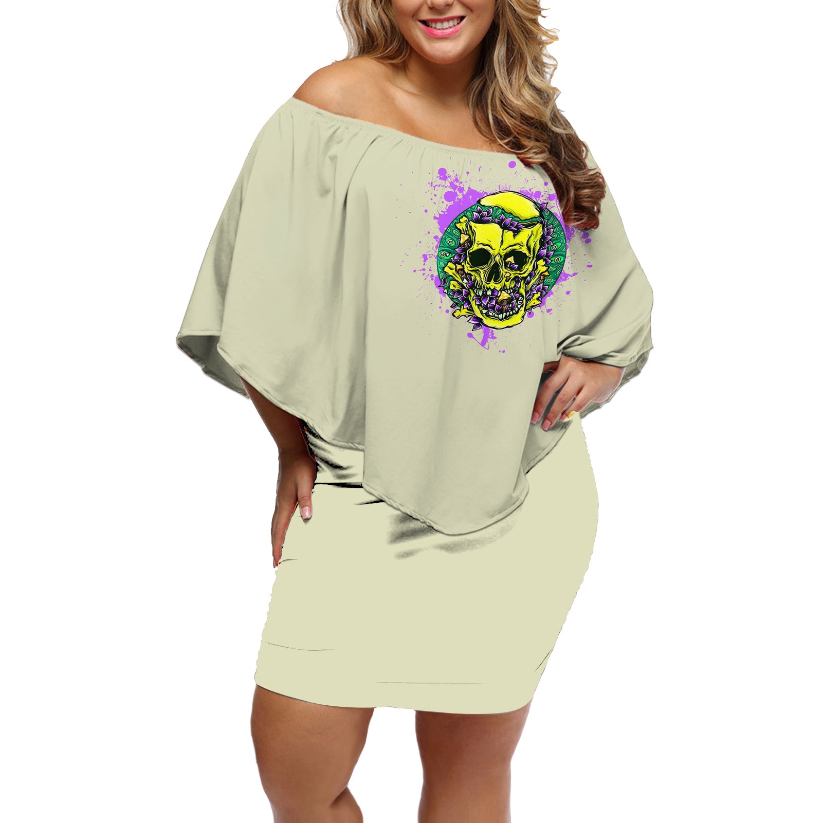 flower-skull-off-shoulder-short-dress-iam-who-iam-your-approval-isnt-need