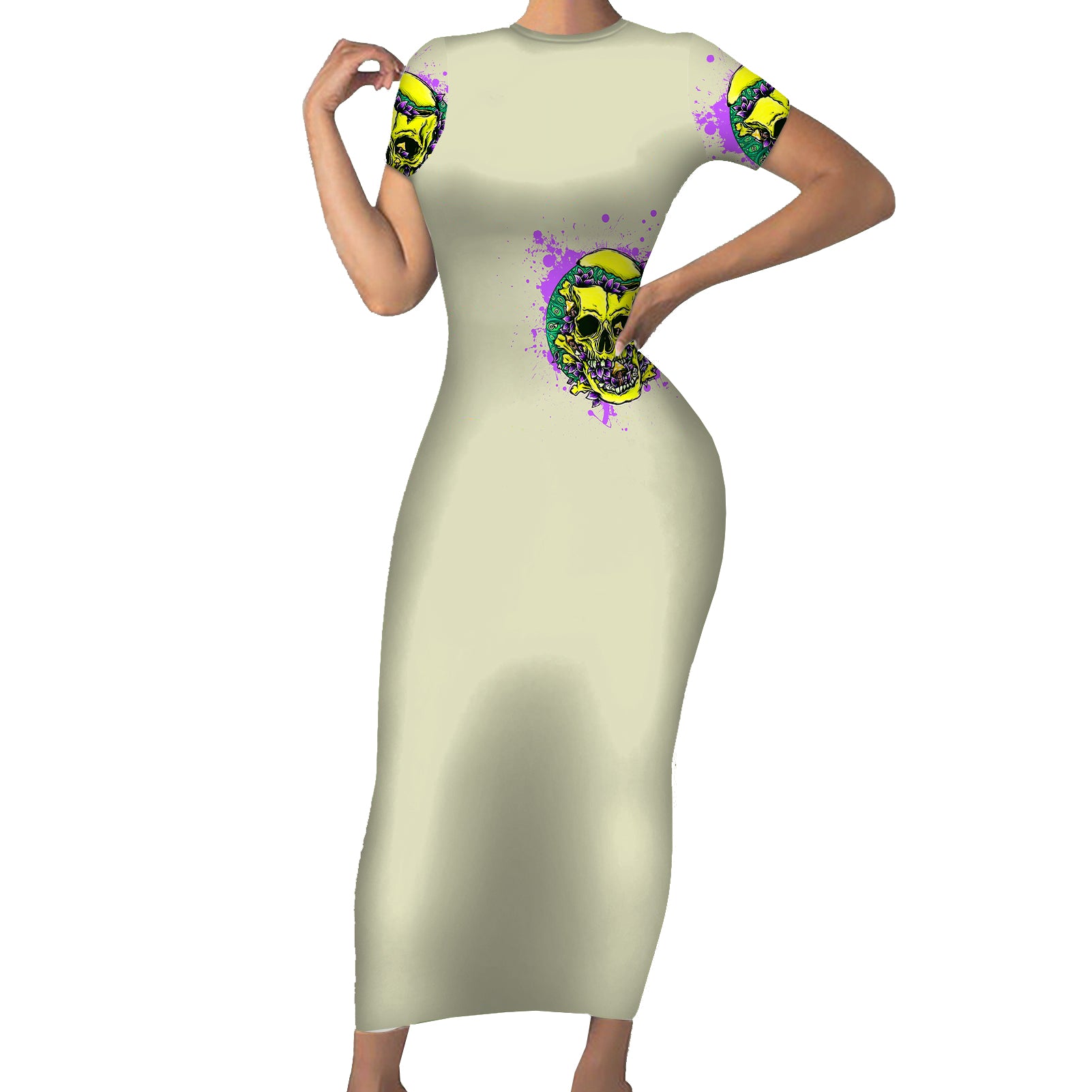 flower-skull-short-sleeve-bodycon-dress-iam-who-iam-your-approval-isnt-need