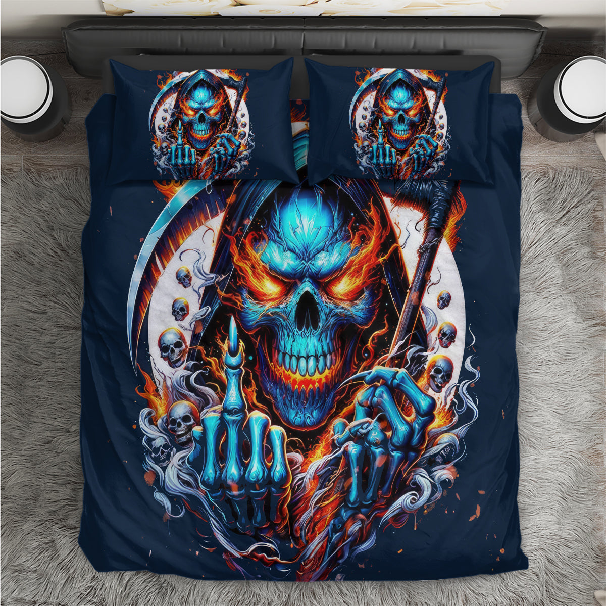 Reaper Skull Bedding Set My Give A Fuck Is Broken But My Go Fuck Yourself Is Fully Functional