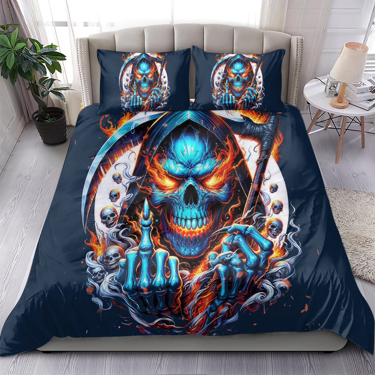 Reaper Skull Bedding Set My Give A Fuck Is Broken But My Go Fuck Yourself Is Fully Functional