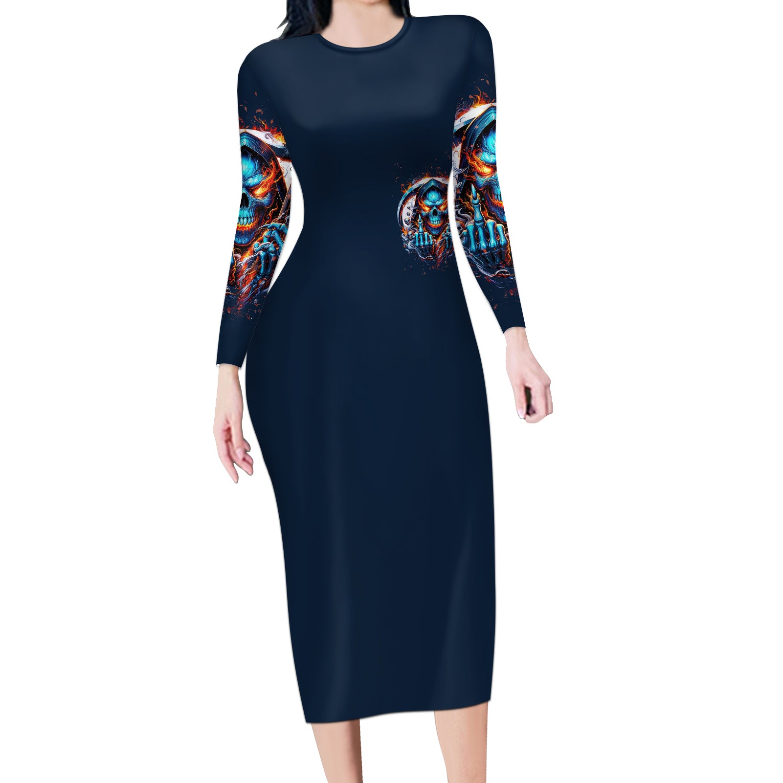 Reaper Skull Long Sleeve Bodycon Dress My Give A Fuck Is Broken But My Go Fuck Yourself Is Fully Functional