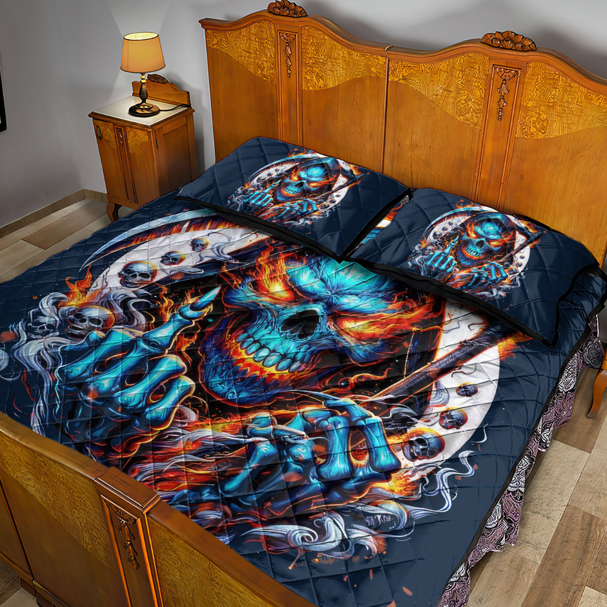 Reaper Skull Quilt Bed Set My Give A Fuck Is Broken But My Go Fuck Yourself Is Fully Functional