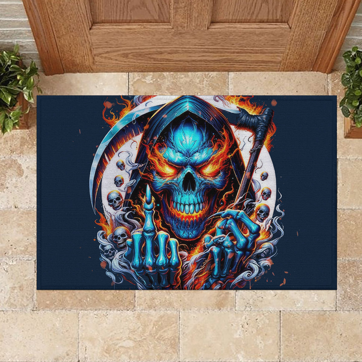 Reaper Skull Rubber Doormat My Give A Fuck Is Broken But My Go Fuck Yourself Is Fully Functional