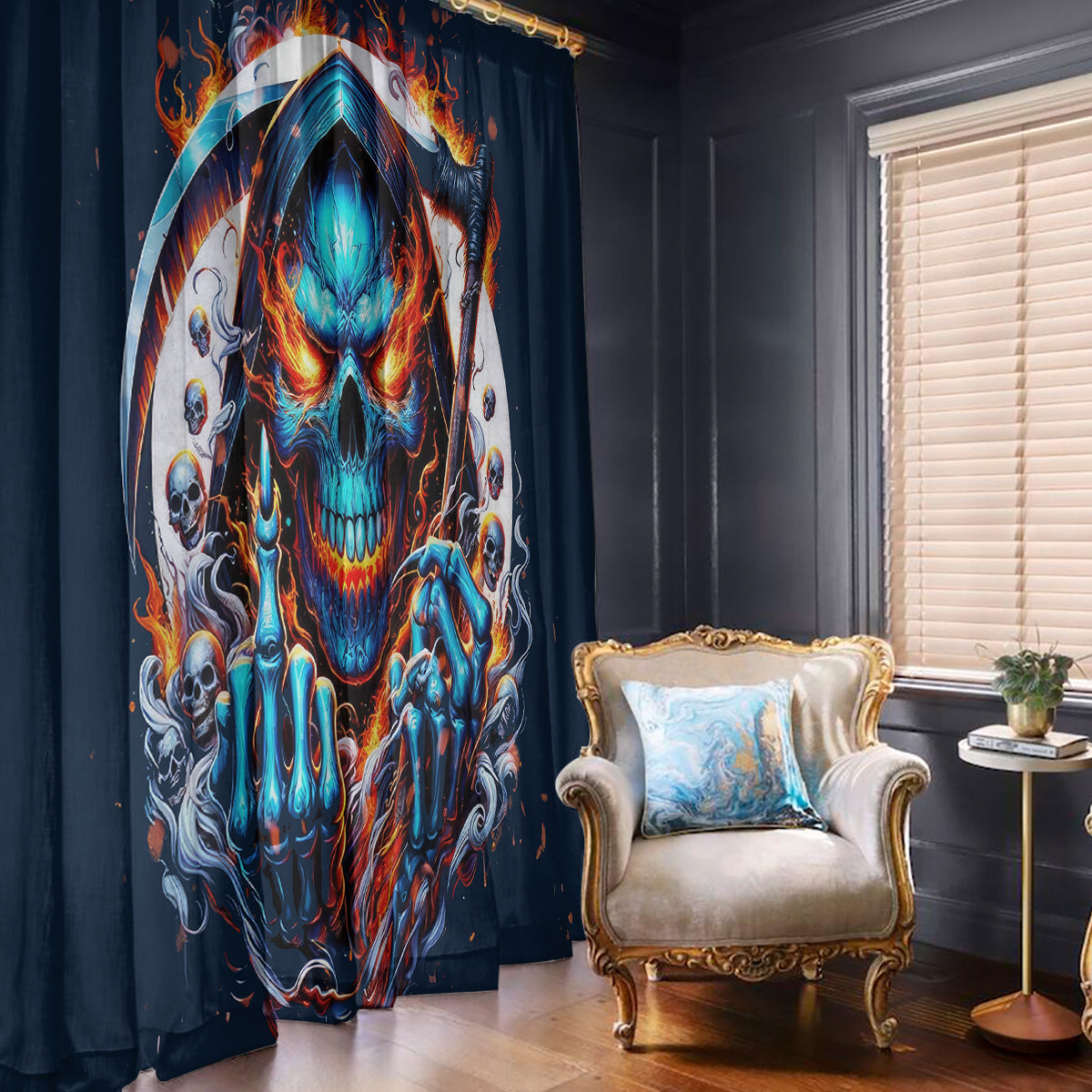 Reaper Skull Window Curtain My Give A Fuck Is Broken But My Go Fuck Yourself Is Fully Functional