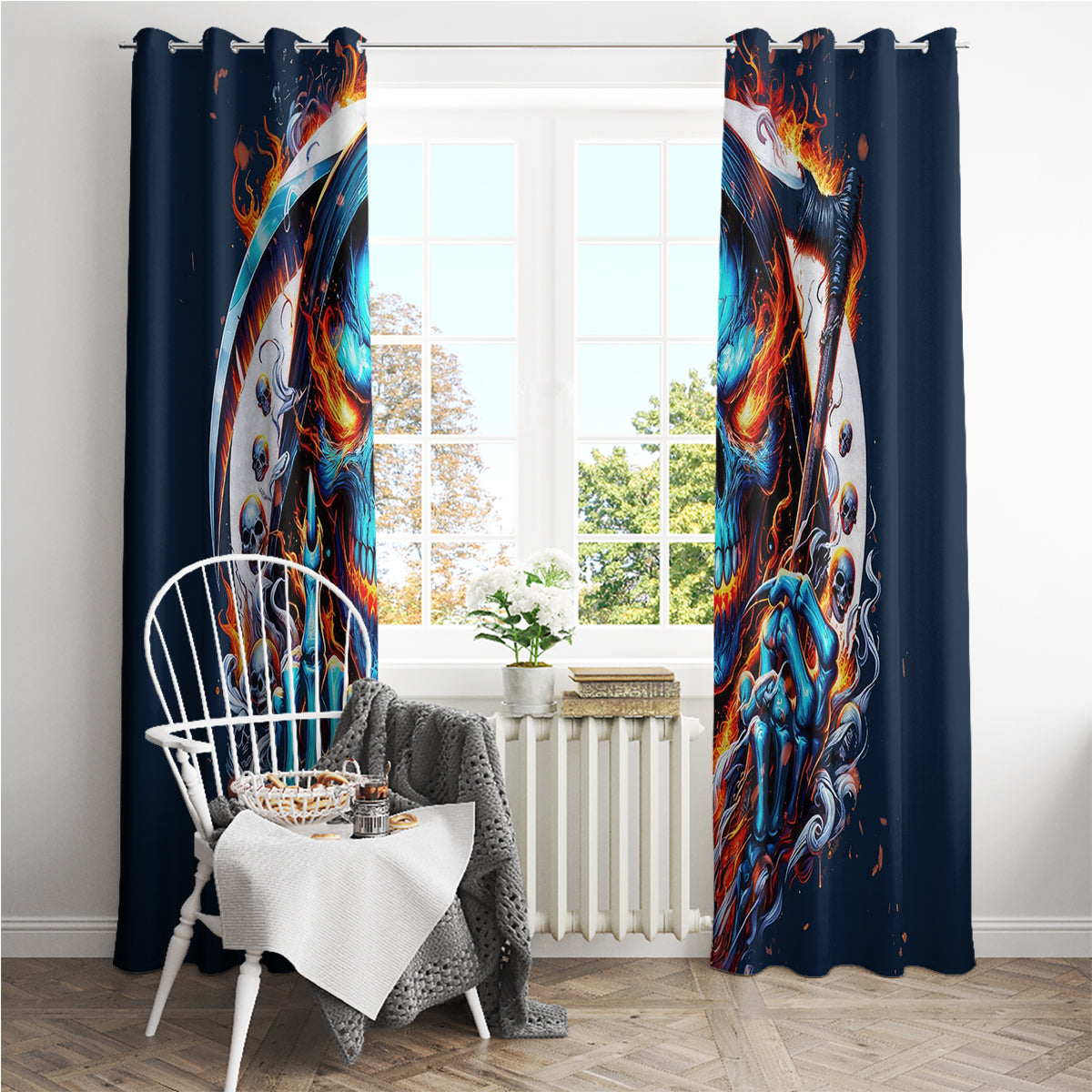 Reaper Skull Window Curtain My Give A Fuck Is Broken But My Go Fuck Yourself Is Fully Functional
