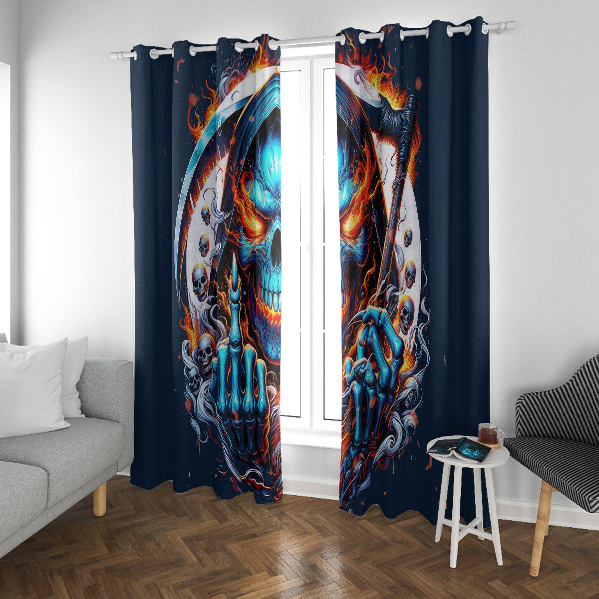 Reaper Skull Window Curtain My Give A Fuck Is Broken But My Go Fuck Yourself Is Fully Functional