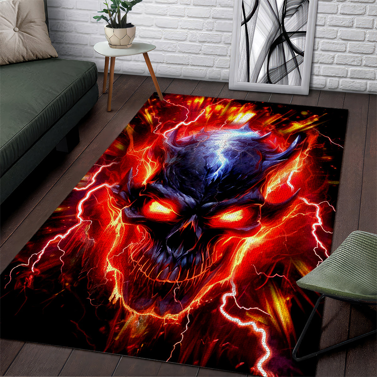 Flame Skull Area Rug I'm Never Alone My Demons Are With Me 24/7