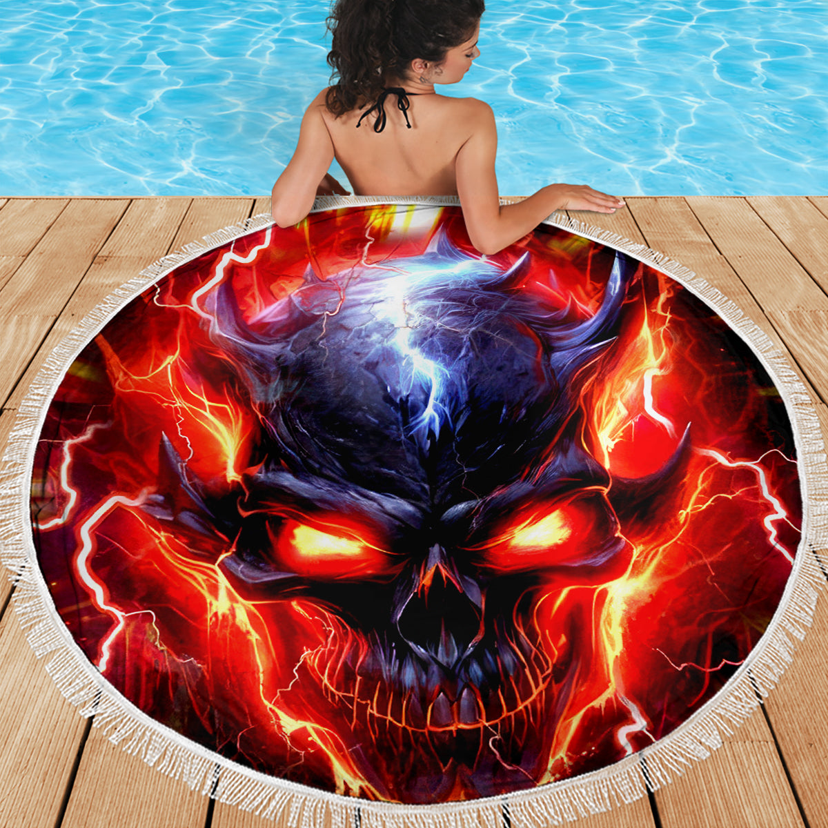 Flame Skull Beach Blanket I'm Never Alone My Demons Are With Me 24/7