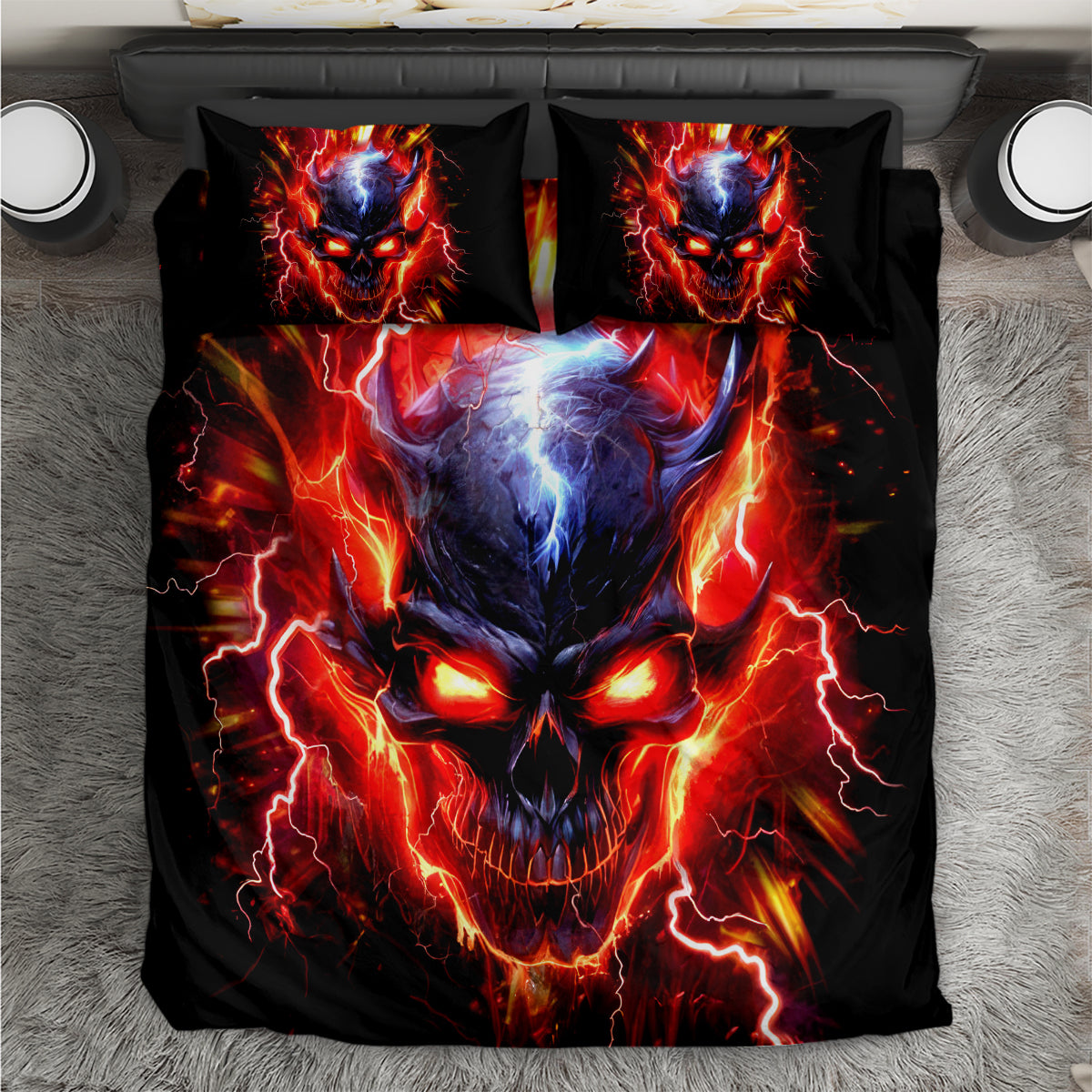 Flame Skull Bedding Set I'm Never Alone My Demons Are With Me 24/7