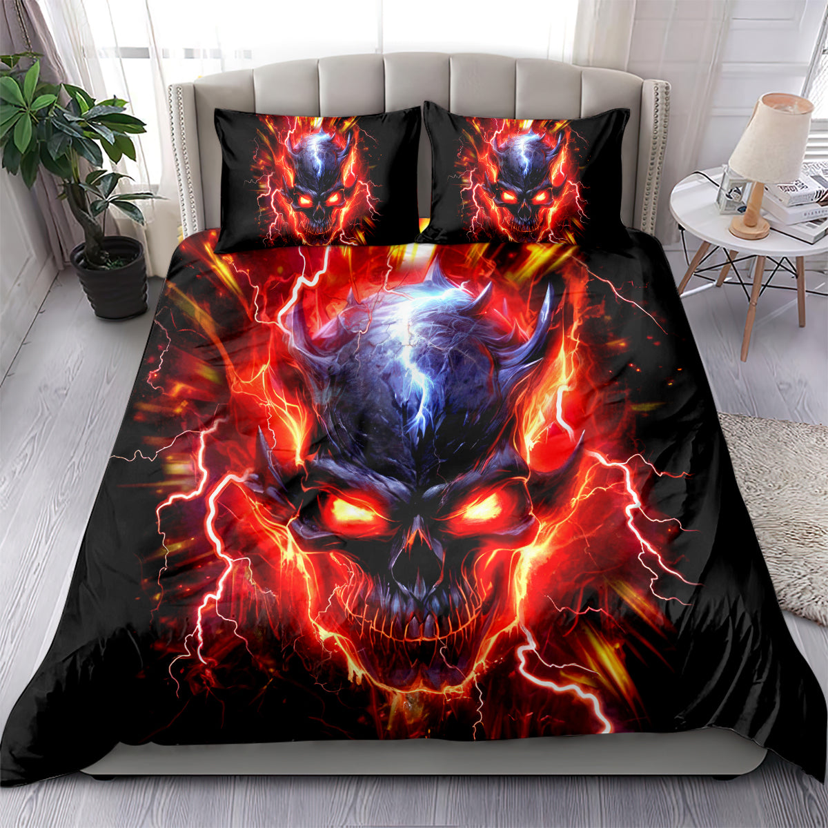 Flame Skull Bedding Set I'm Never Alone My Demons Are With Me 24/7