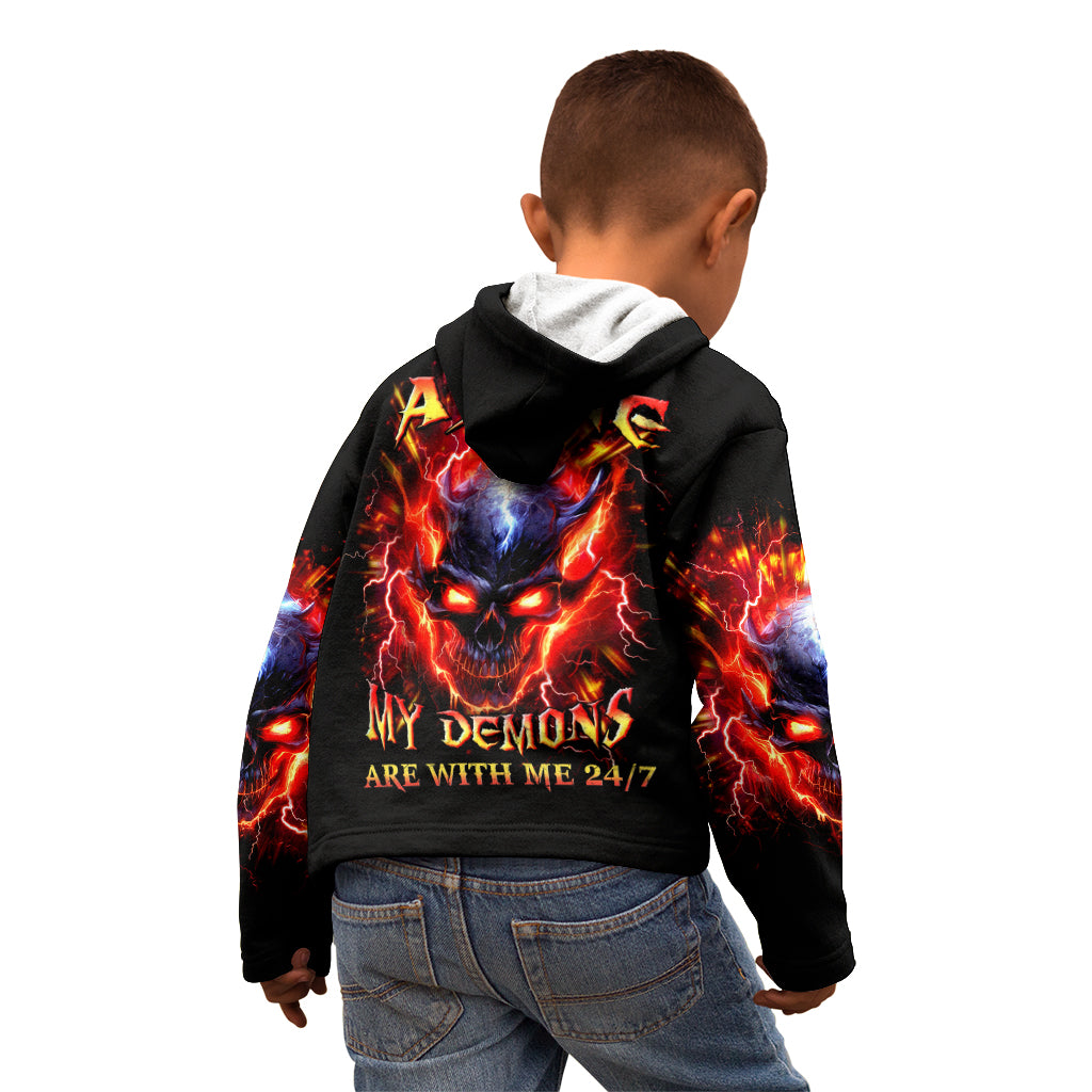 Flame Skull Kid Hoodie I'm Never Alone My Demons Are With Me 24/7