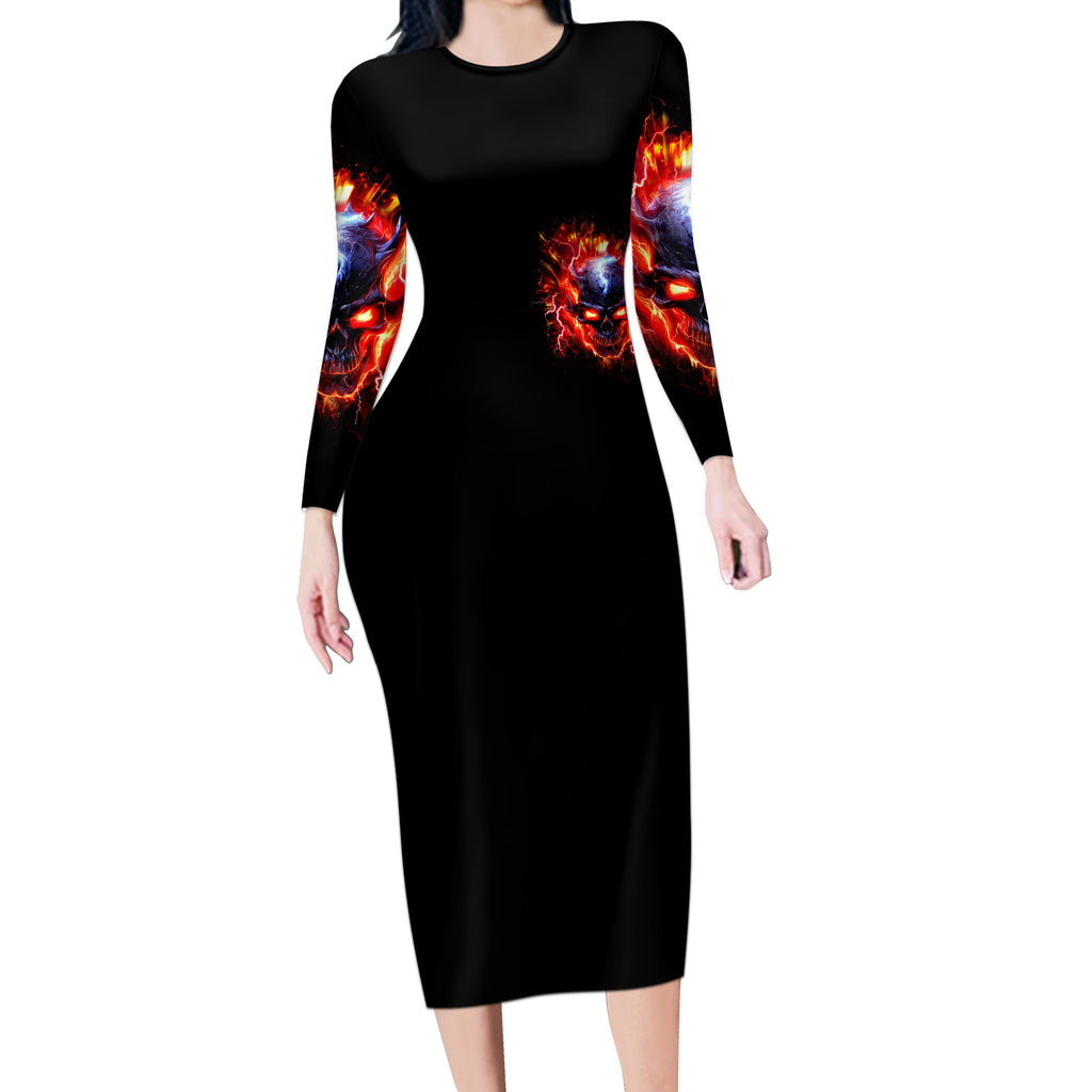 Flame Skull Long Sleeve Bodycon Dress I'm Never Alone My Demons Are With Me 24/7