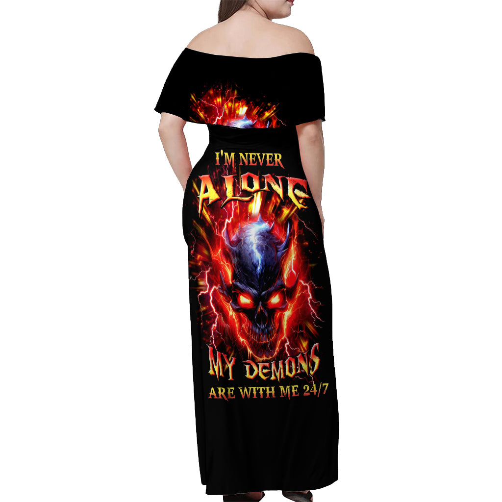 Flame Skull Off Shoulder Maxi Dress I'm Never Alone My Demons Are With Me 24/7