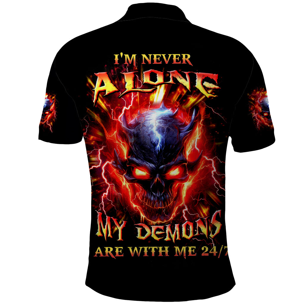 Flame Skull Polo Shirt I'm Never Alone My Demons Are With Me 24/7
