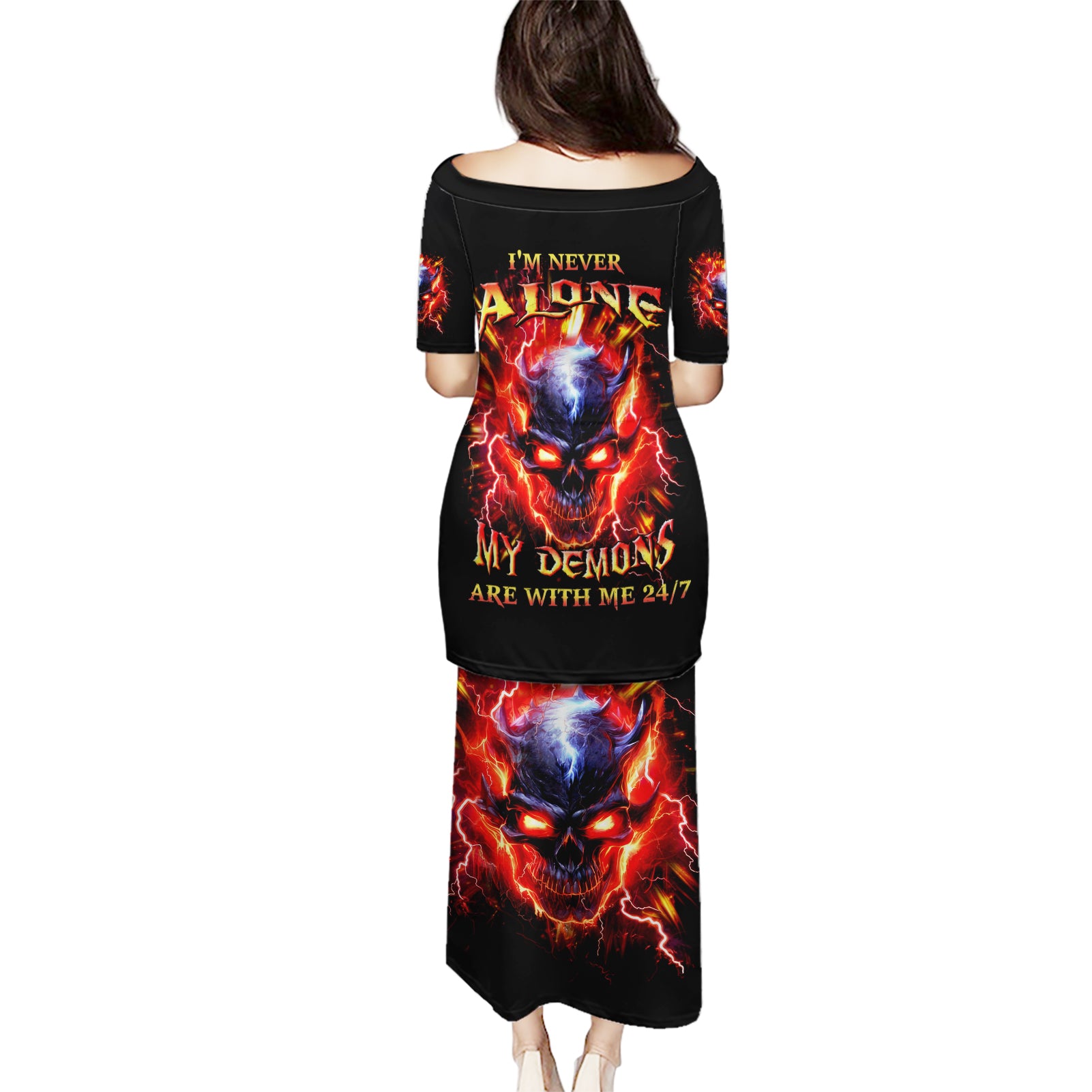 Flame Skull Puletasi I'm Never Alone My Demons Are With Me 24/7