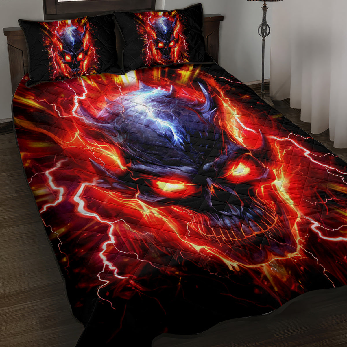 Flame Skull Quilt Bed Set I'm Never Alone My Demons Are With Me 24/7