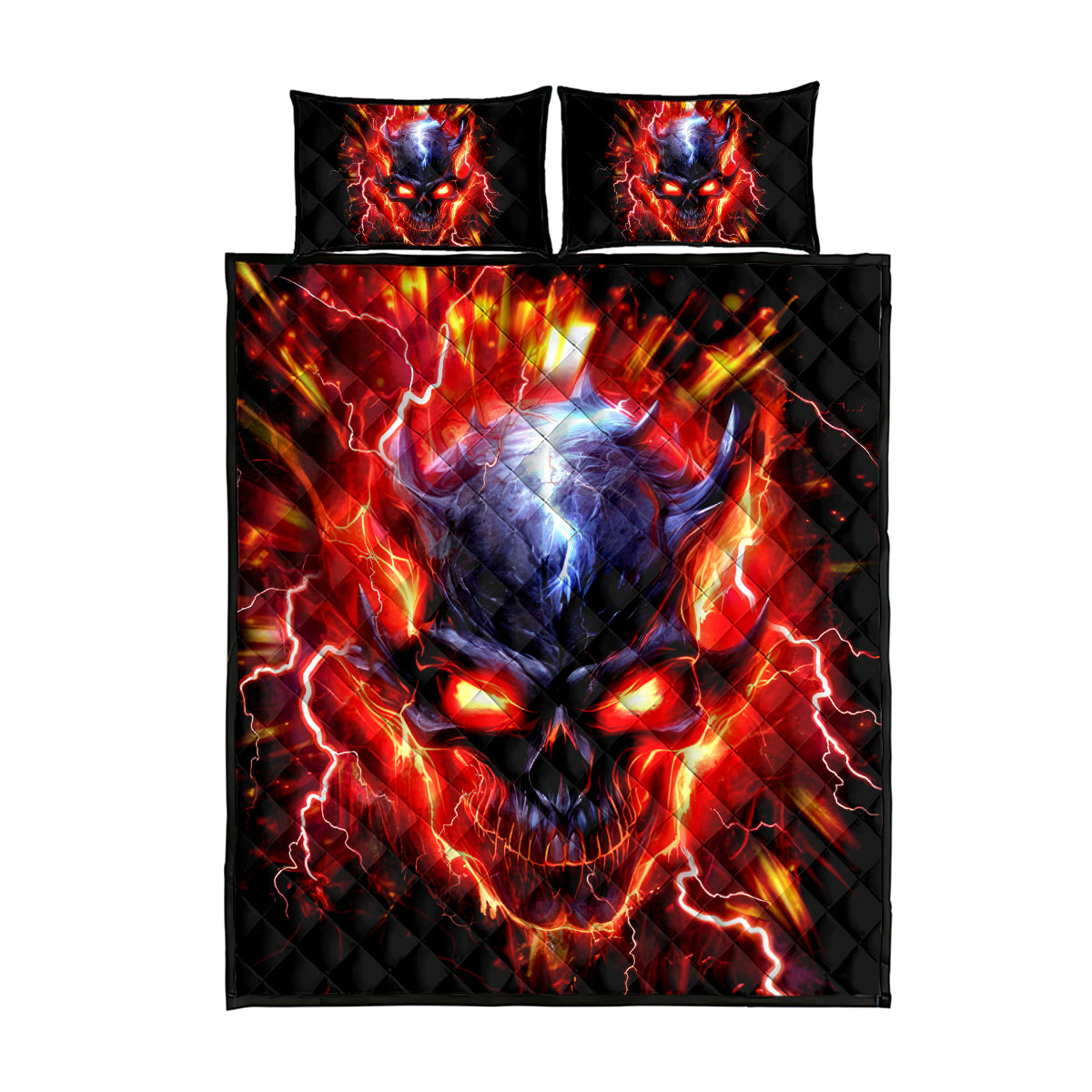 Flame Skull Quilt Bed Set I'm Never Alone My Demons Are With Me 24/7