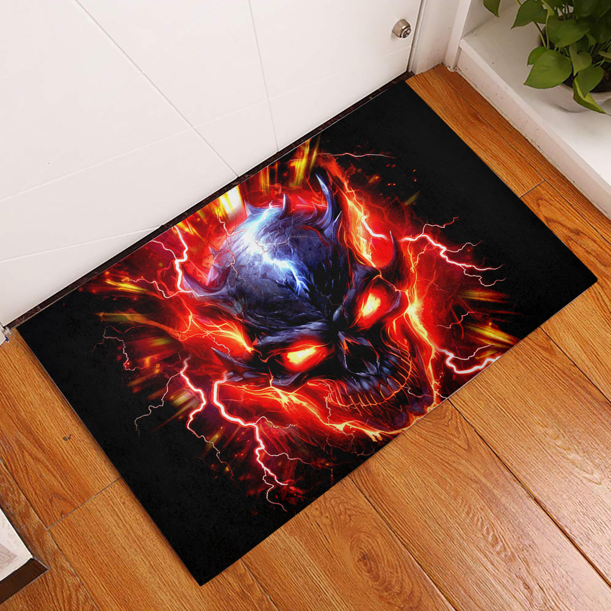 Flame Skull Rubber Doormat I'm Never Alone My Demons Are With Me 24/7