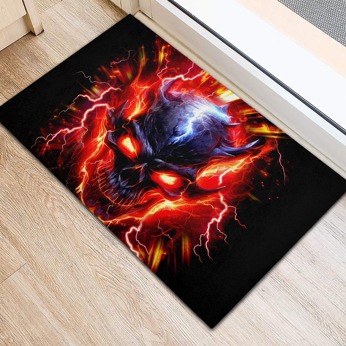 Flame Skull Rubber Doormat I'm Never Alone My Demons Are With Me 24/7