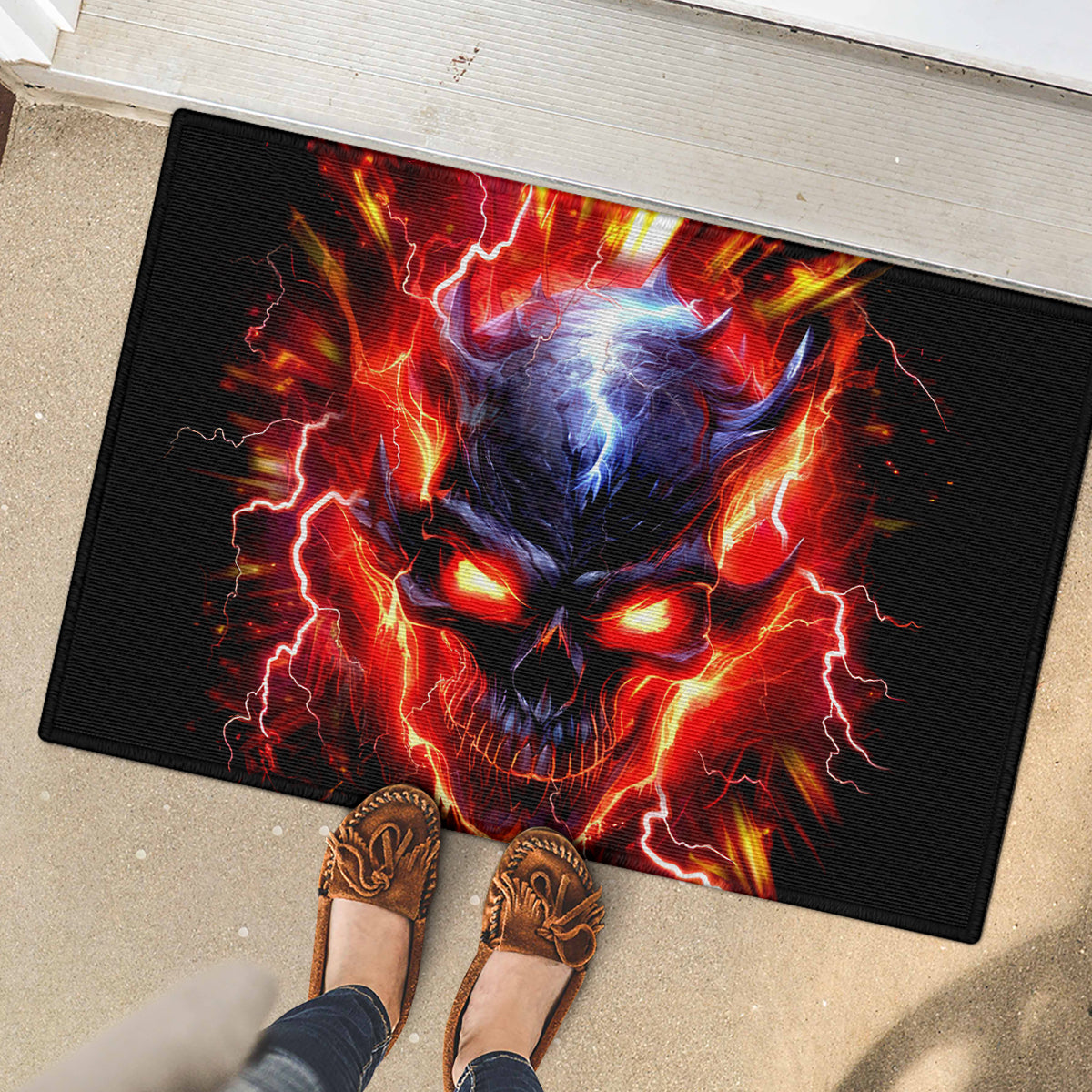 Flame Skull Rubber Doormat I'm Never Alone My Demons Are With Me 24/7