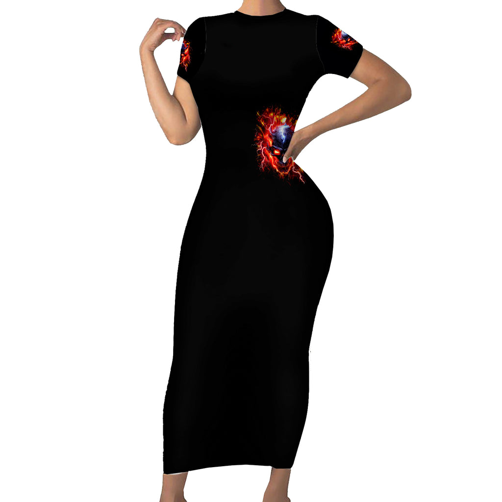 Flame Skull Short Sleeve Bodycon Dress I'm Never Alone My Demons Are With Me 24/7