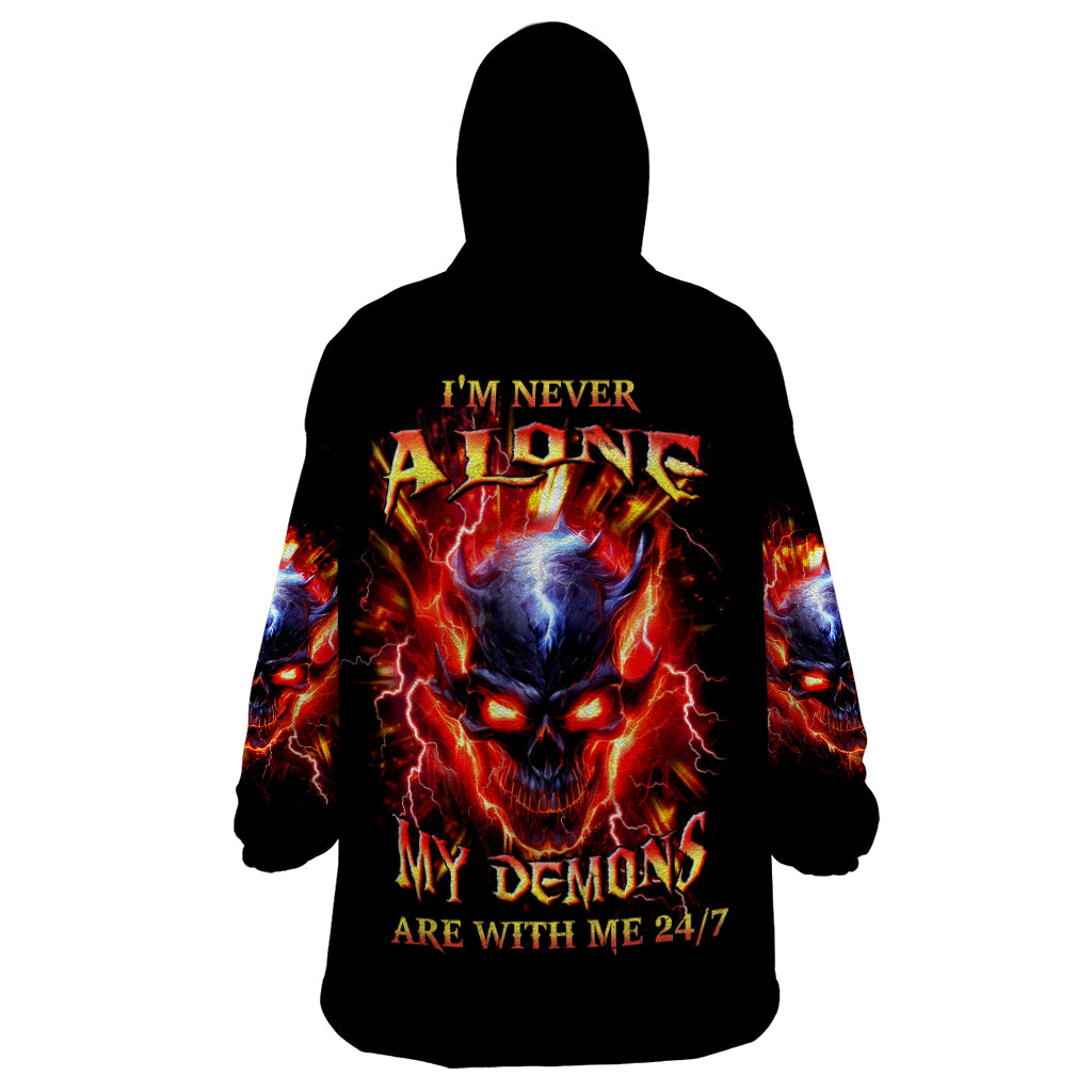 Flame Skull Wearable Blanket Hoodie I'm Never Alone My Demons Are With Me 24/7