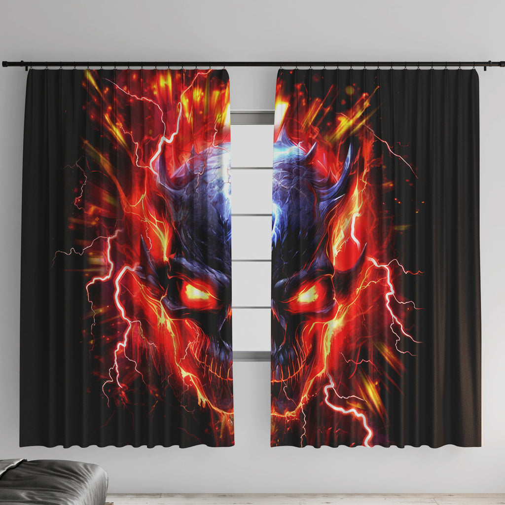 Flame Skull Window Curtain I'm Never Alone My Demons Are With Me 24/7