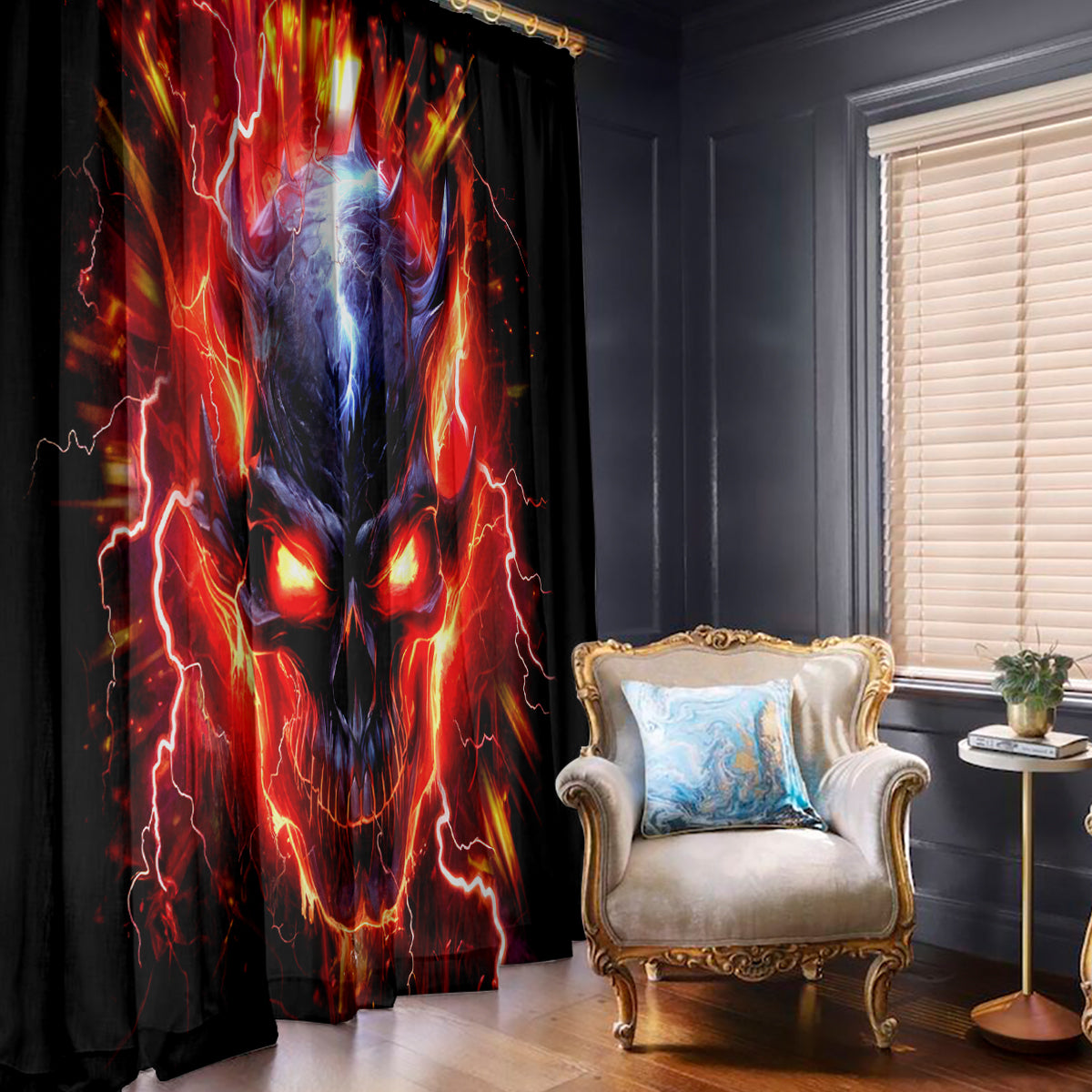 Flame Skull Window Curtain I'm Never Alone My Demons Are With Me 24/7