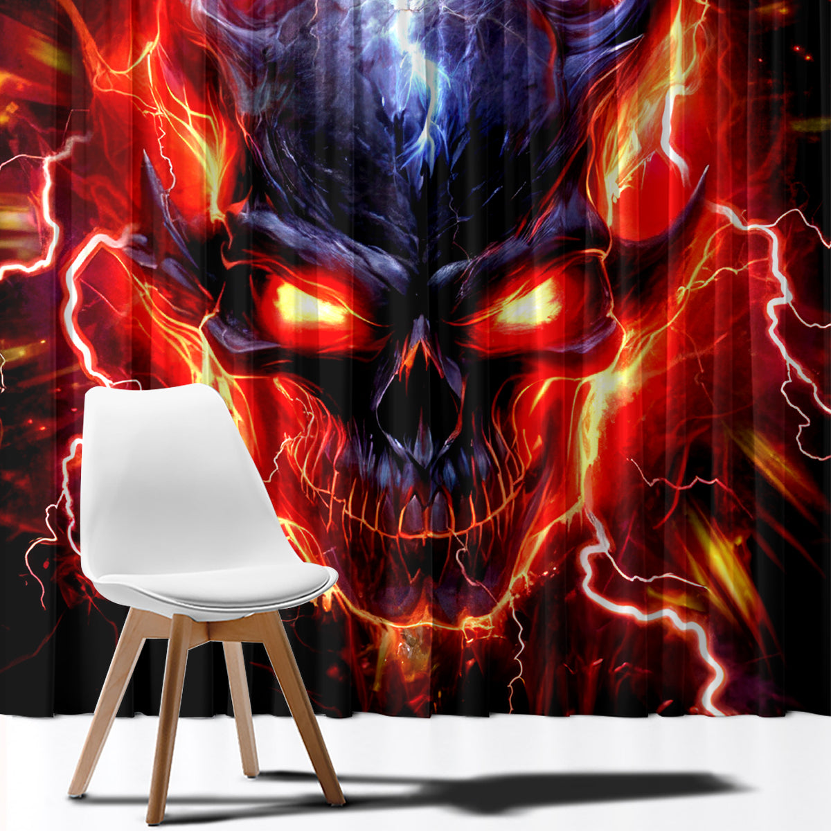 Flame Skull Window Curtain I'm Never Alone My Demons Are With Me 24/7