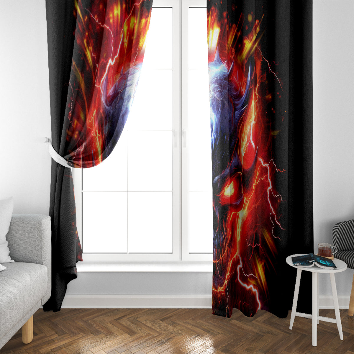 Flame Skull Window Curtain I'm Never Alone My Demons Are With Me 24/7
