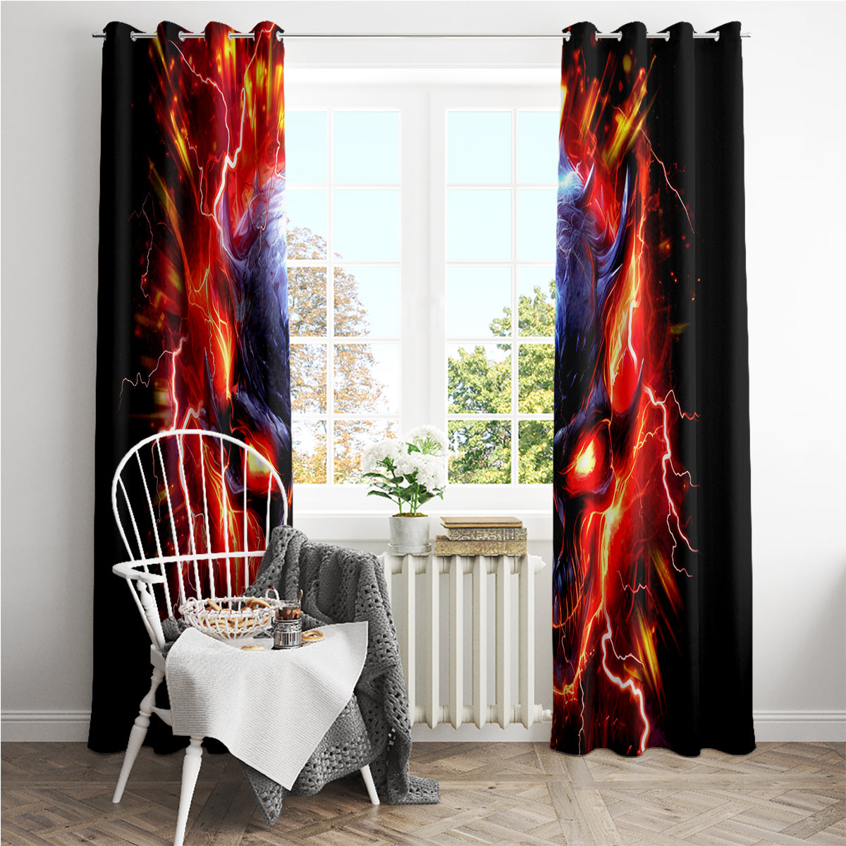 Flame Skull Window Curtain I'm Never Alone My Demons Are With Me 24/7
