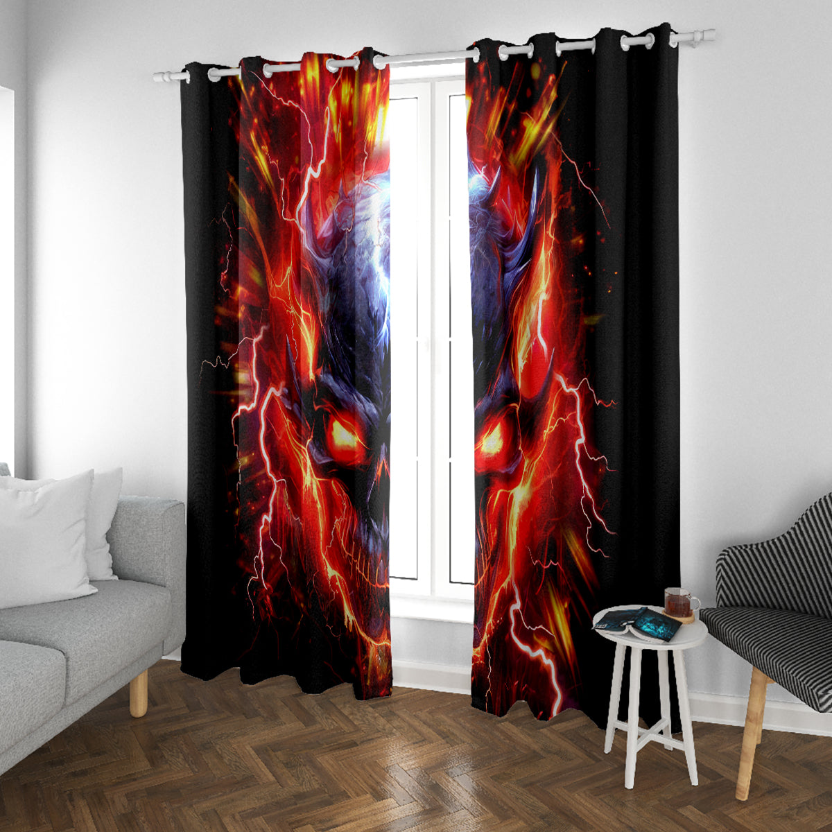 Flame Skull Window Curtain I'm Never Alone My Demons Are With Me 24/7