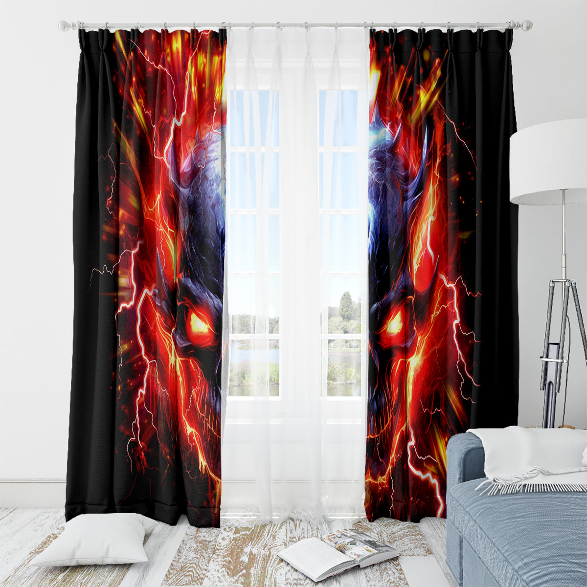 Flame Skull Window Curtain I'm Never Alone My Demons Are With Me 24/7