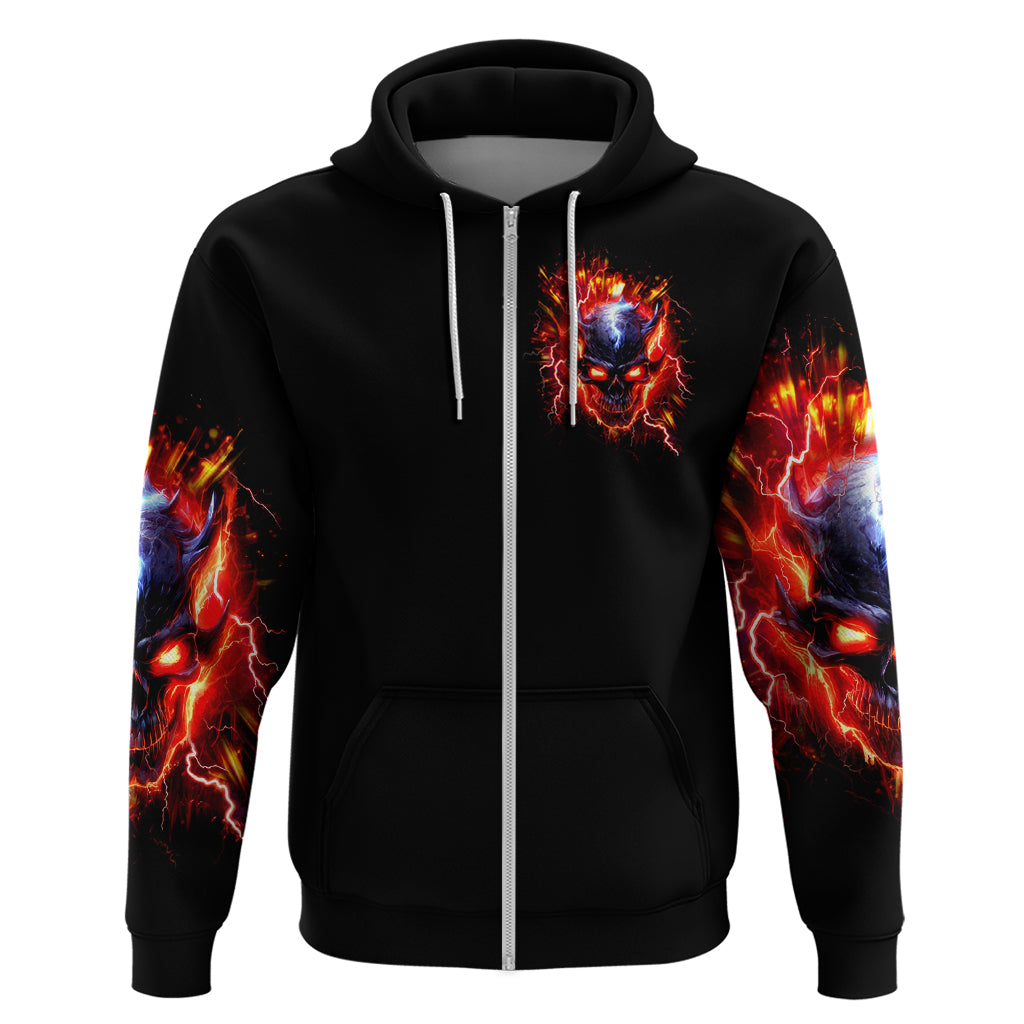 Flame Skull Zip Hoodie I'm Never Alone My Demons Are With Me 24/7