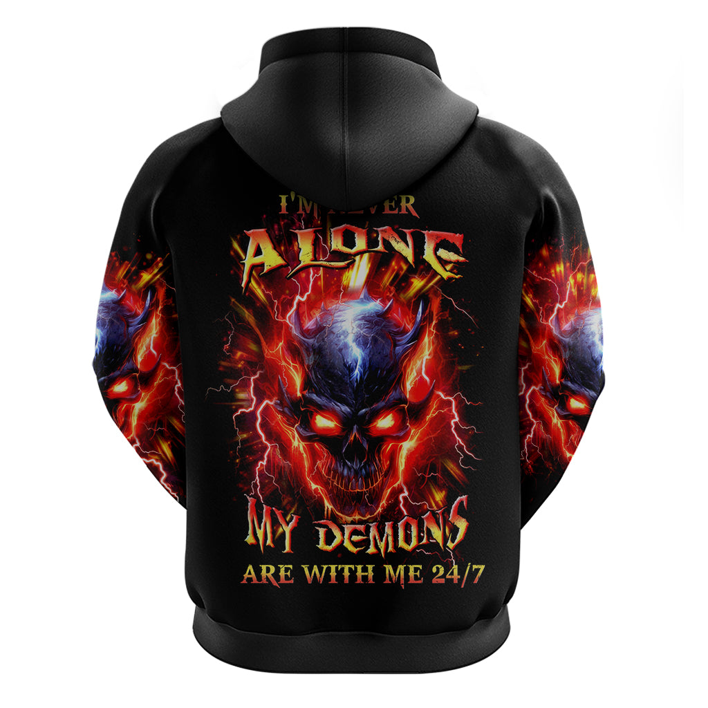 Flame Skull Zip Hoodie I'm Never Alone My Demons Are With Me 24/7