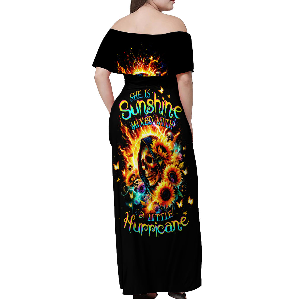 Sunflower Skull Off Shoulder Maxi Dress She Is Sunshine Mixed With A Little Hurricane