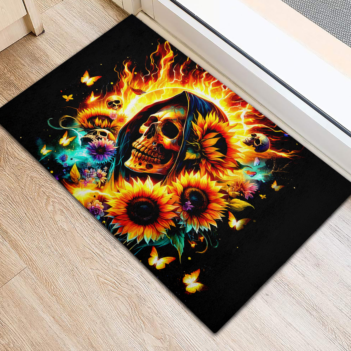 Sunflower Skull Rubber Doormat She Is Sunshine Mixed With A Little Hurricane