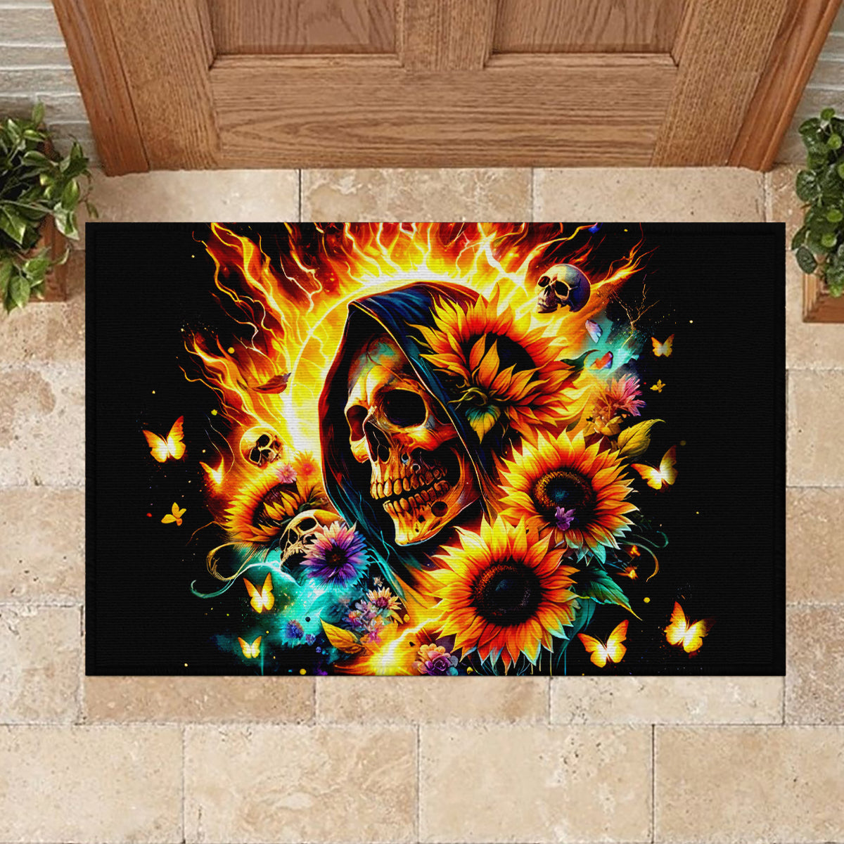 Sunflower Skull Rubber Doormat She Is Sunshine Mixed With A Little Hurricane