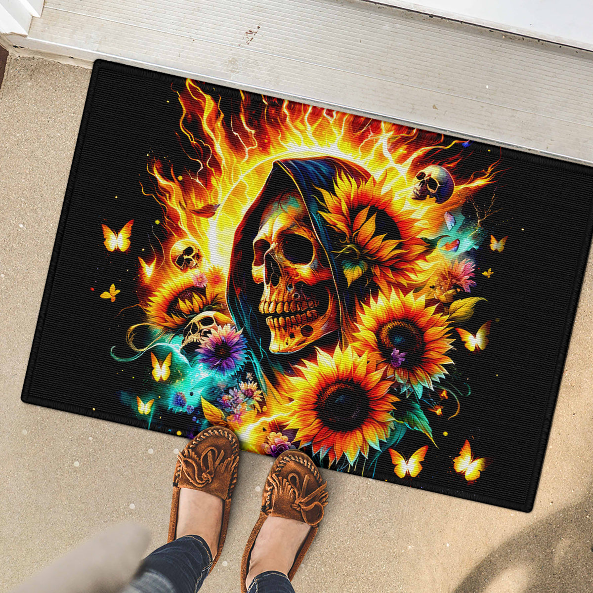 Sunflower Skull Rubber Doormat She Is Sunshine Mixed With A Little Hurricane