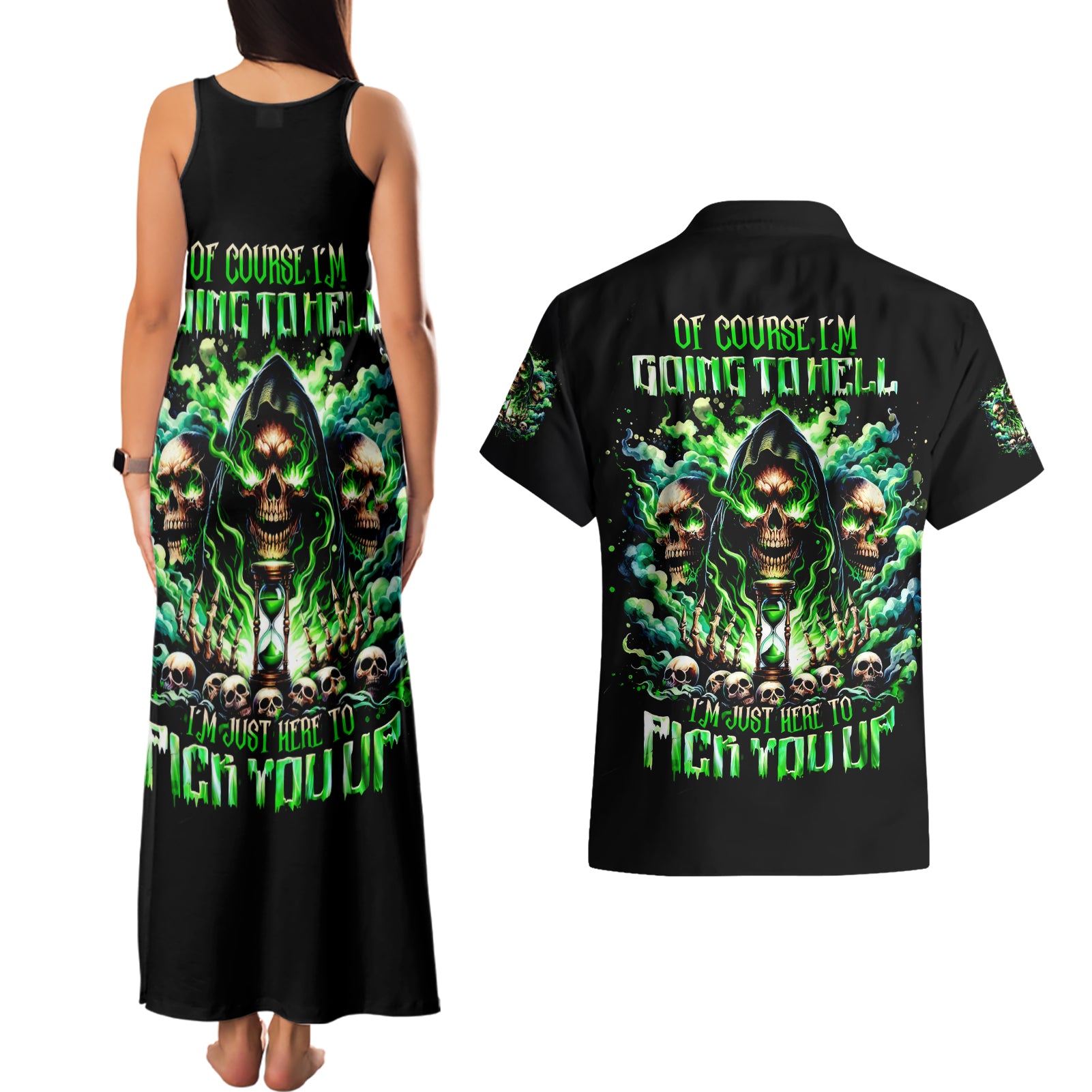 Witch Skull Couples Matching Tank Maxi Dress and Hawaiian Shirt Of Course I'm Going To Hell I'm Just Here To Pick You Up