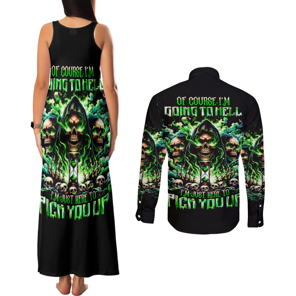 Witch Skull Couples Matching Tank Maxi Dress and Long Sleeve Button Shirt Of Course I'm Going To Hell I'm Just Here To Pick You Up