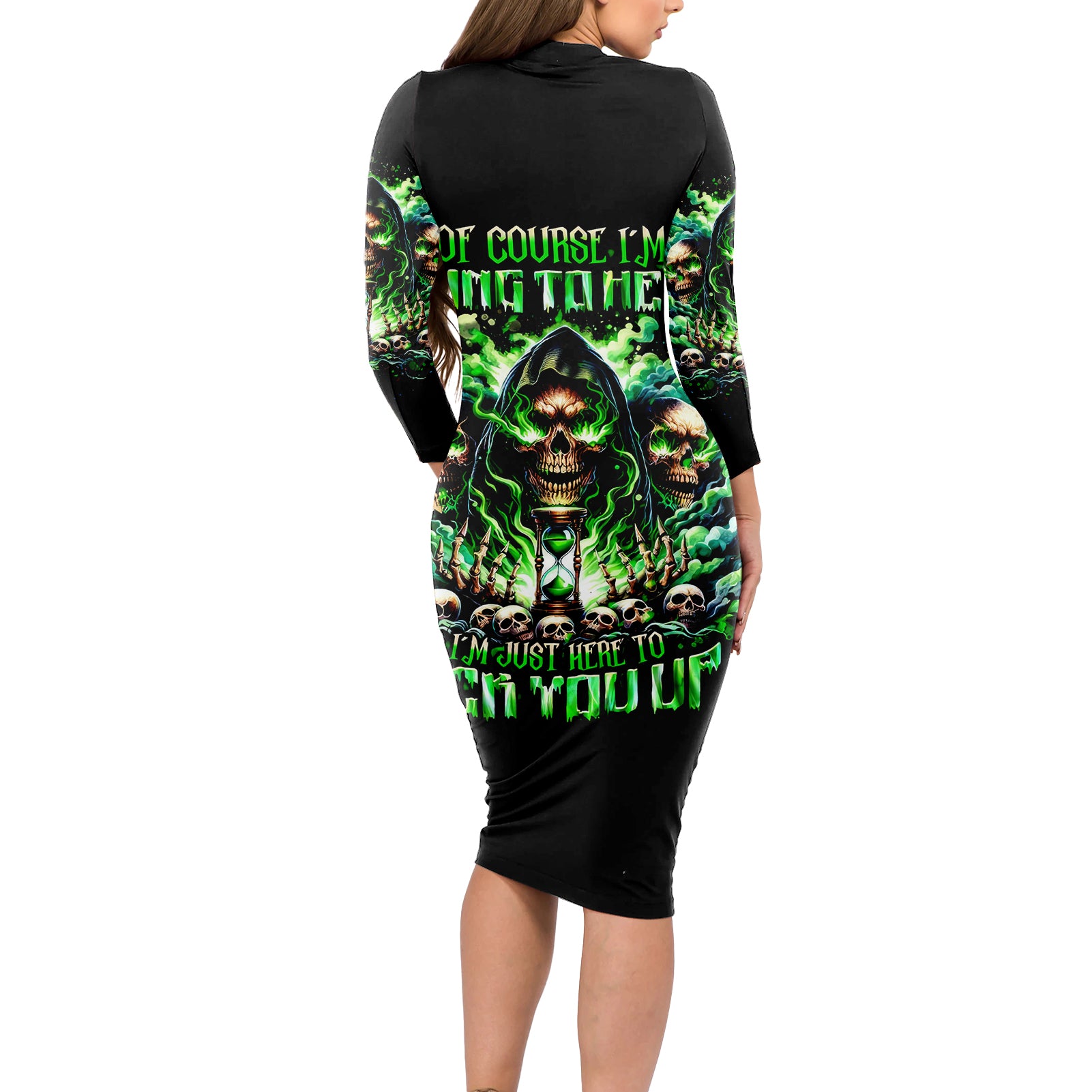 Witch Skull Long Sleeve Bodycon Dress Of Course I'm Going To Hell I'm Just Here To Pick You Up