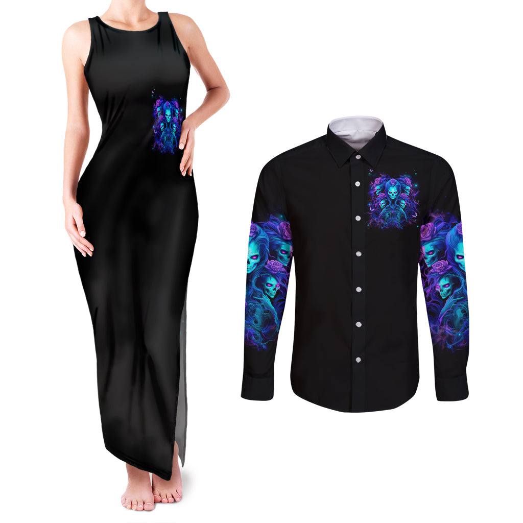 Rose Skull Couples Matching Tank Maxi Dress and Long Sleeve Button Shirt Four Out Of The Five Voices In My Head Think You An Idiot