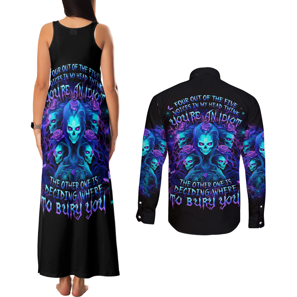 Rose Skull Couples Matching Tank Maxi Dress and Long Sleeve Button Shirt Four Out Of The Five Voices In My Head Think You An Idiot