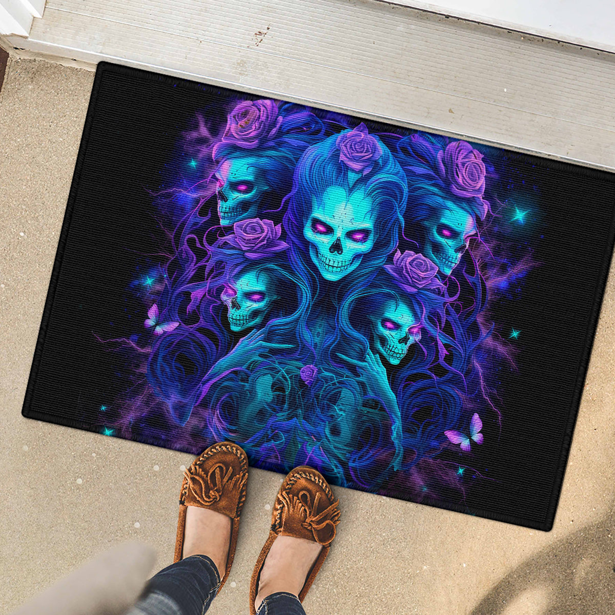 Rose Skull Rubber Doormat Four Out Of The Five Voices In My Head Think You An Idiot