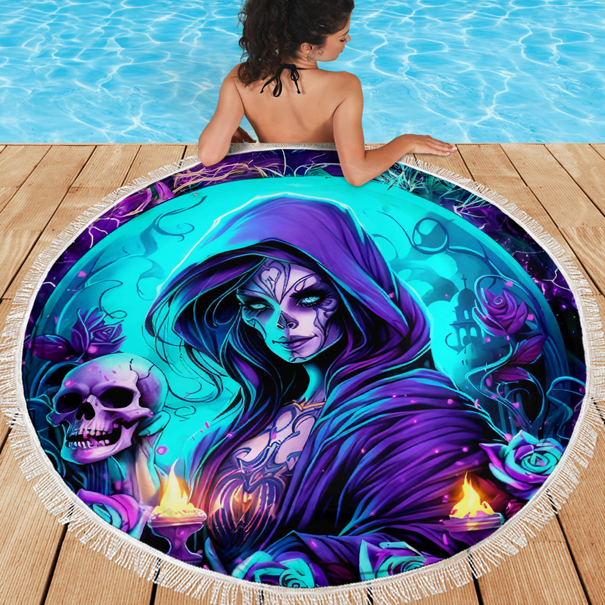 Witch Skull Beach Blanket Hello Darkness My Old Friend