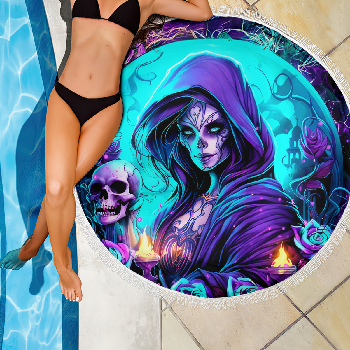 Witch Skull Beach Blanket Hello Darkness My Old Friend
