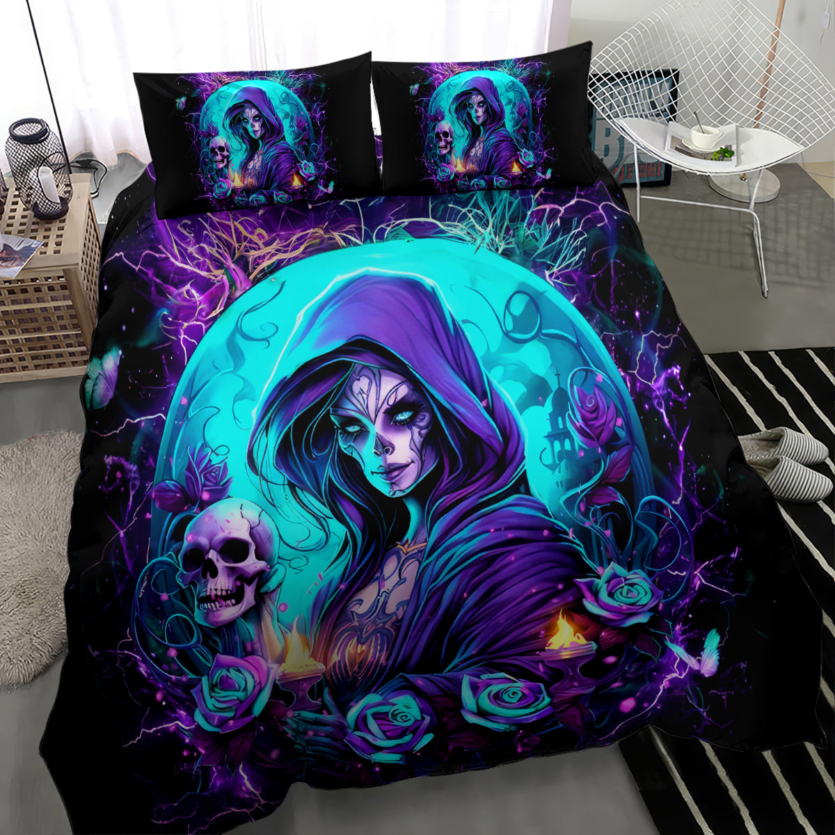 Witch Skull Bedding Set Hello Darkness My Old Friend