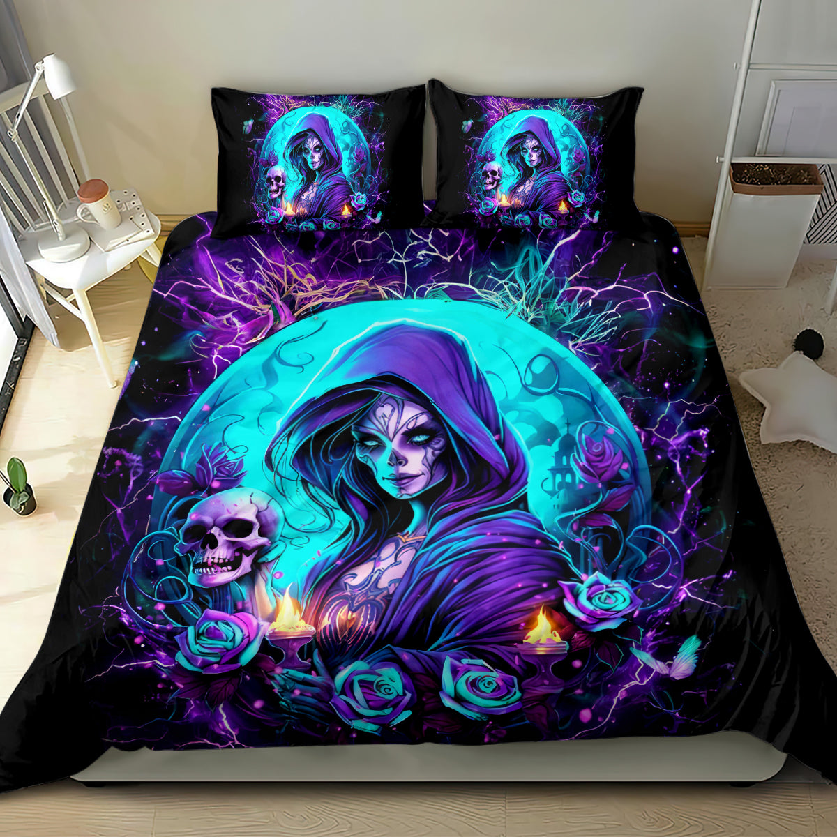 Witch Skull Bedding Set Hello Darkness My Old Friend